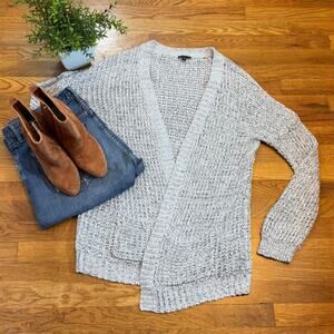 Express Women’s Large Gray Black Speckle Open Front Long Sleeve Knit Cardigan